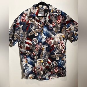 High Seas 100% Cotton Made in USA Patriotic Eagle Print Men's Shirt XL